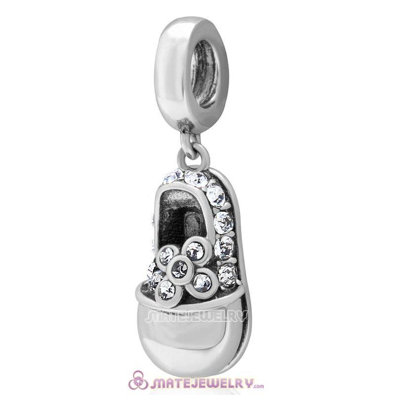 Baby Shoe Dangle 925 Sterling Silver Charm with Clear Crystal