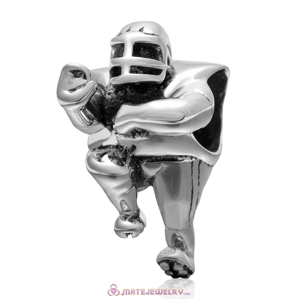 Rugby Player Sport Charm Bead in 925 Sterling Silver 