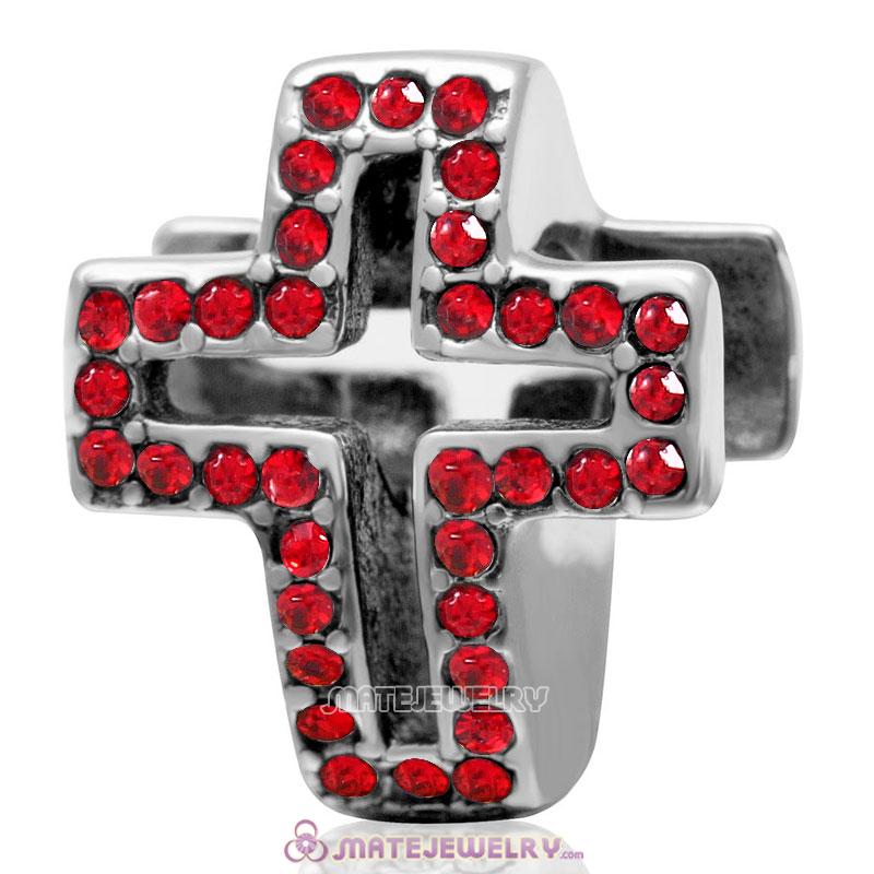 Spackly Christian Cross Charm 925 Sterling Silver with Lt Siam Crystal 