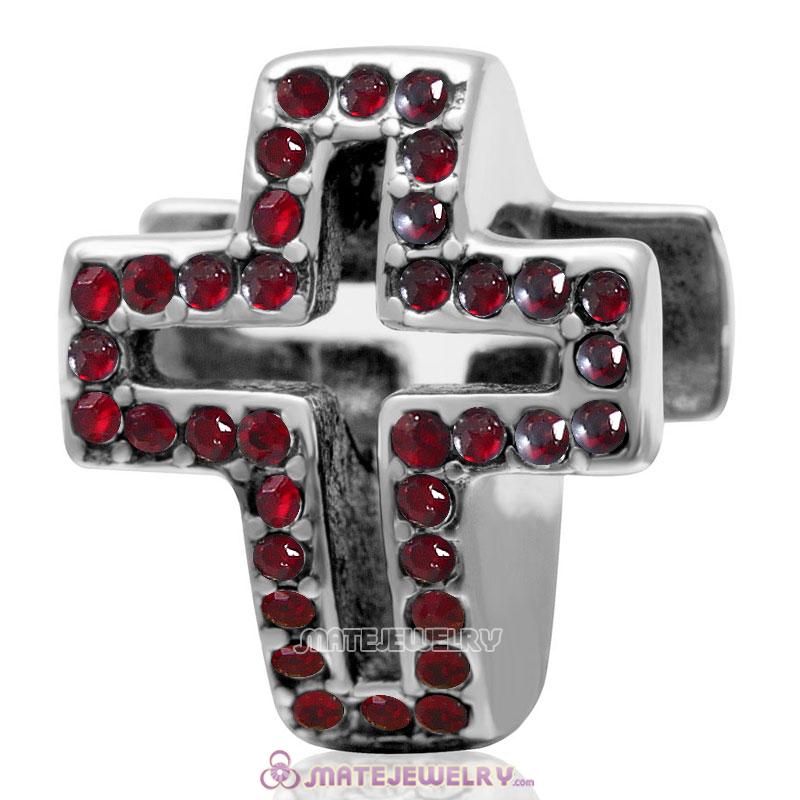 Spackly Christian Cross Charm 925 Sterling Silver with Siam Crystal 