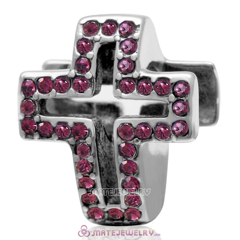 Spackly Christian Cross Charm 925 Sterling Silver with Amethyst Crystal 