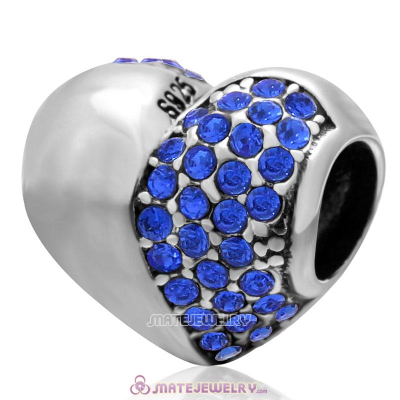 Sapphire Sparkly Crystal 925 Sterling Silver Heart Bead 