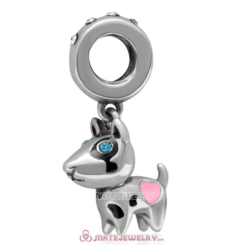 Lovely Doggie Dangle Bead 925 Sterling Silver with Clear Australian Crystal