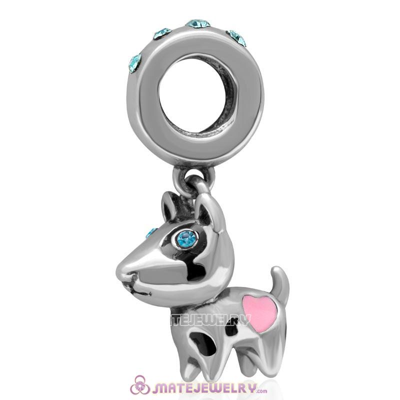 Lovely Doggie Dangle Bead 925 Sterling Silver with Aquamarine Australian Crystal