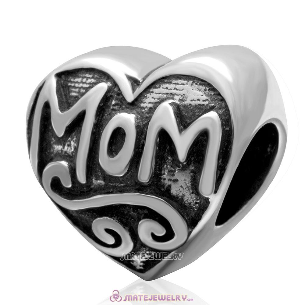 Love Mom Heart Charm 925 Sterling Silver Mother Day Bead Jewelry