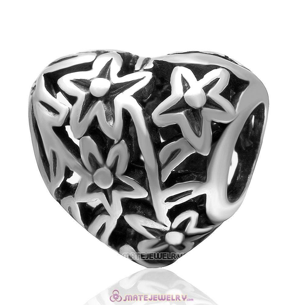 Tree of Love Charm 925 Sterling Silver with Flower Heart Bead 
