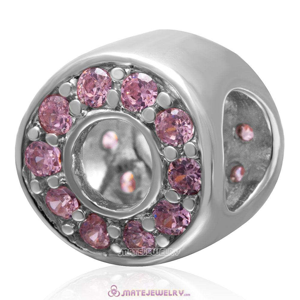 Pink CZ October Birthstone Charm 925 Sterling Silver Bead 