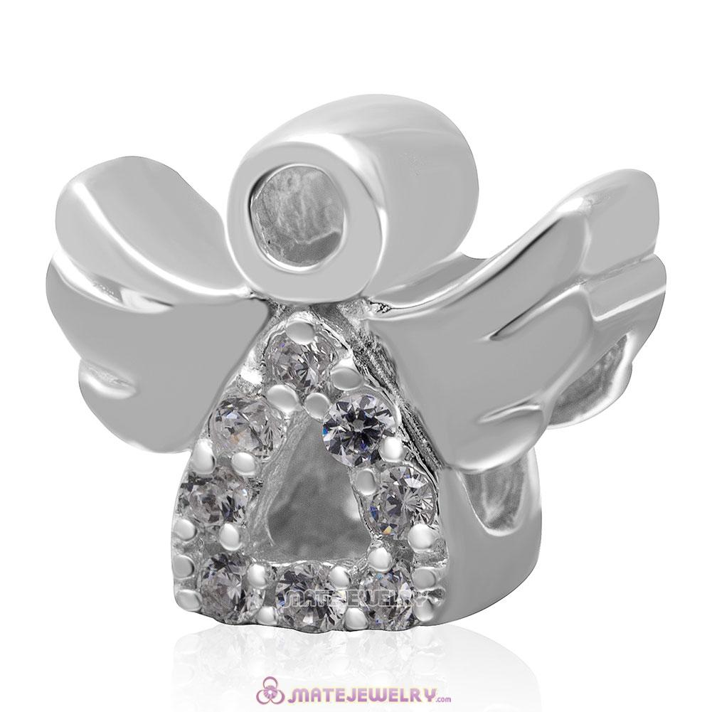 Lovely Angel Clear CZ  Charm 925 Sterling Silver Bead 