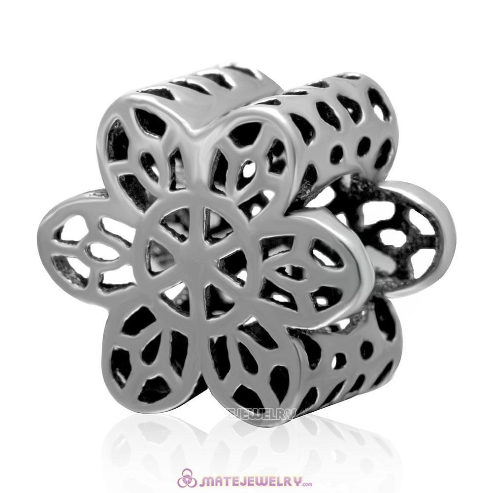 Openwork Floral Daisy Lace Charm European Style 925 Sterling Silver Bead