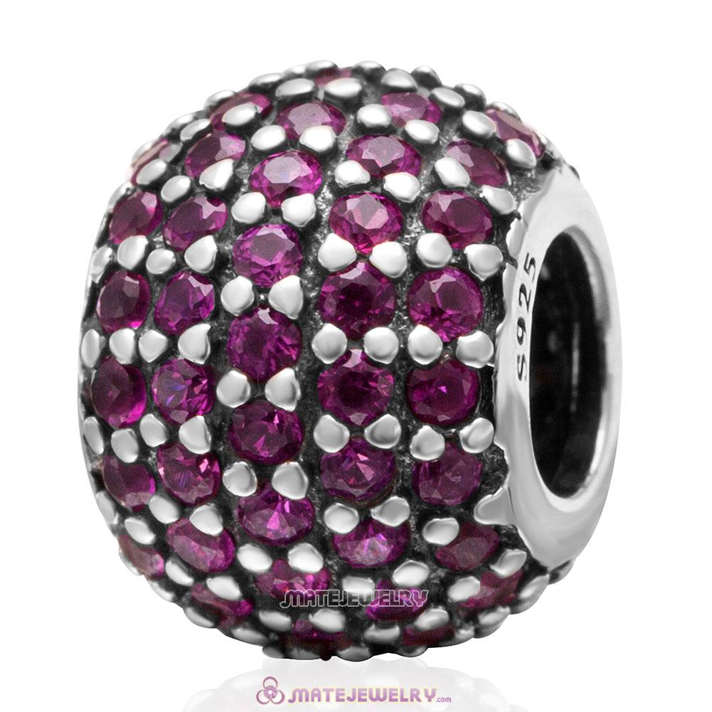 Pave Lights with Fuchsia CZ Charm 925 Sterling Silver Bead 