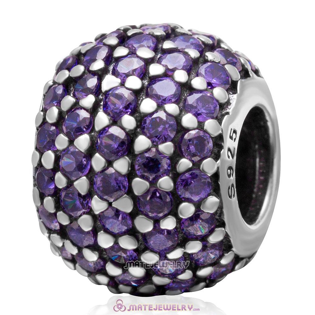 Purple Pave Lights with Tanzanite CZ Charm 925 Sterling Silver Bead 