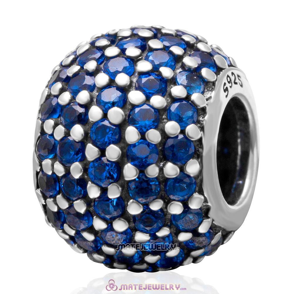 Blue Pave Lights with Lt Sapphire CZ Charm 925 Sterling Silver Bead 