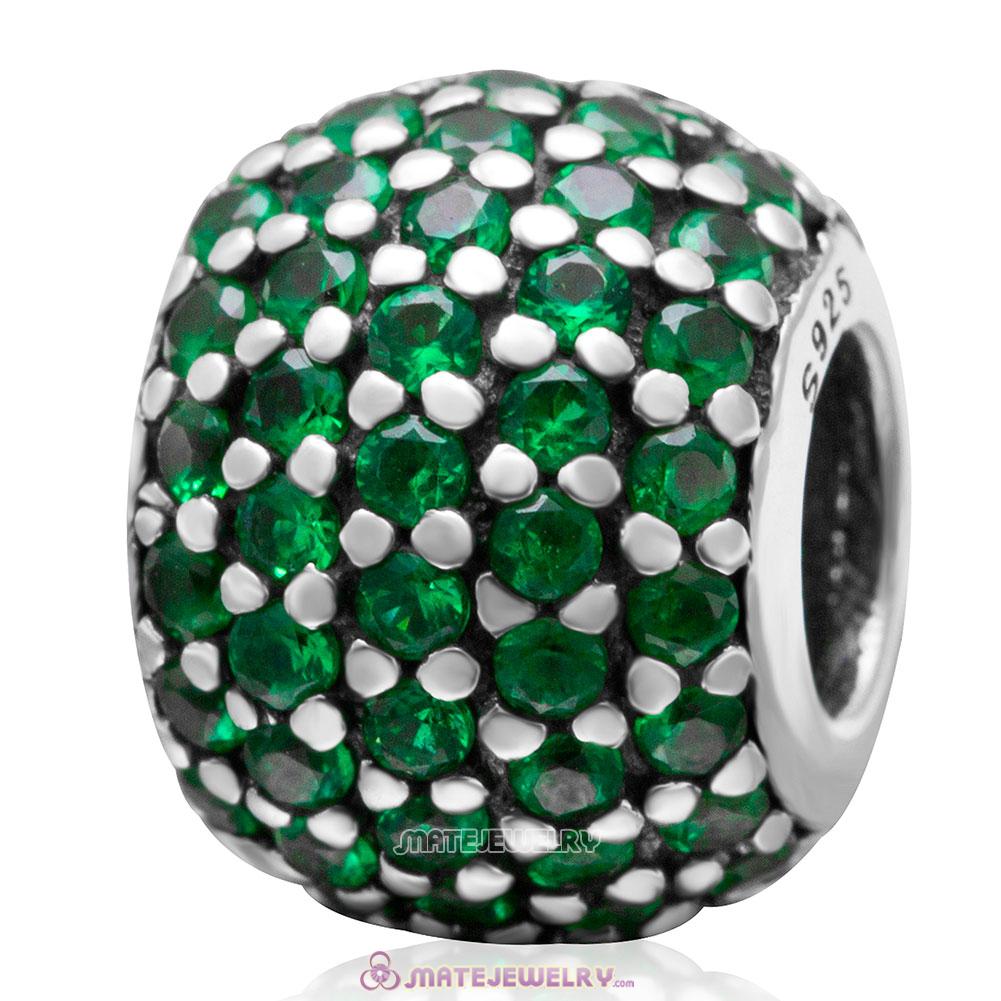 Green Pave Lights with Emerald CZ Charm 925 Sterling Silver Bead 