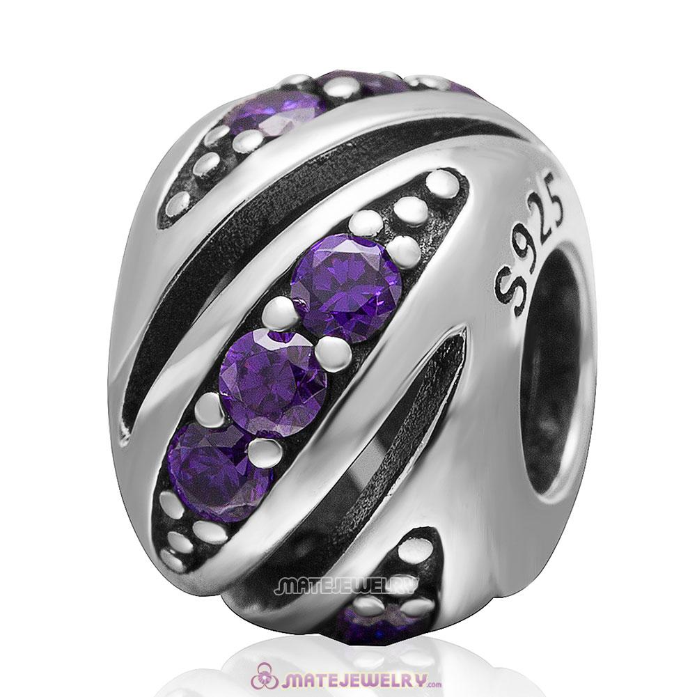Purple Cubic Zirconia Charm 925 Sterling Silver Bead