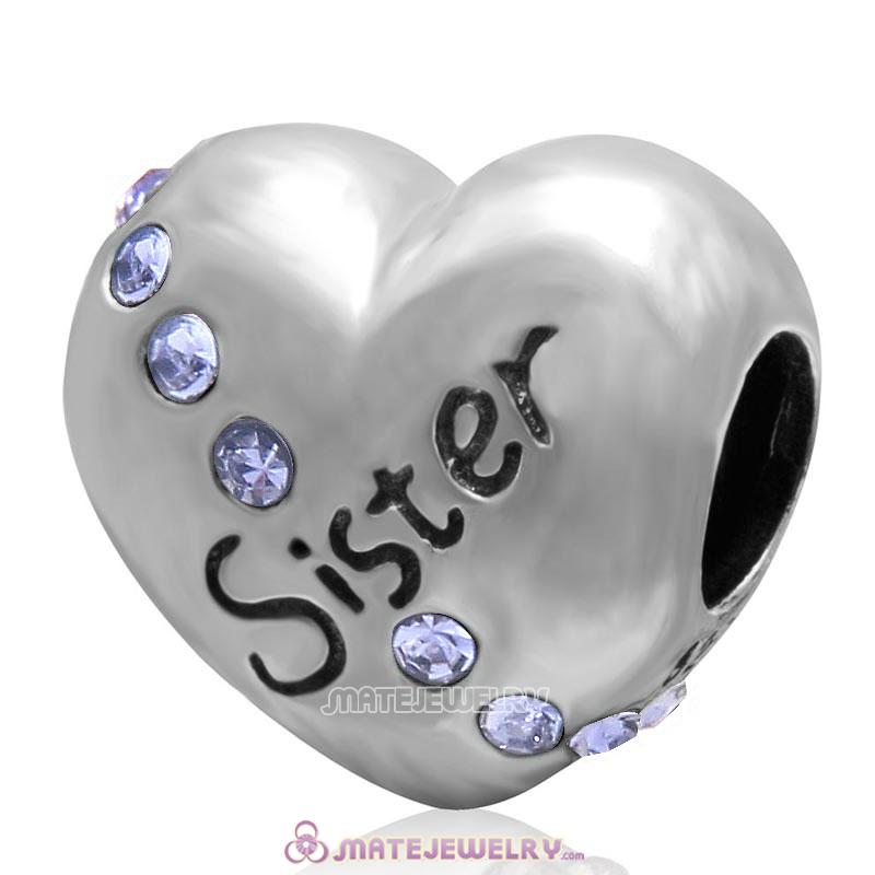 Tanzanite Crystal Sister 925 Sterling Silver Love Heart Bead