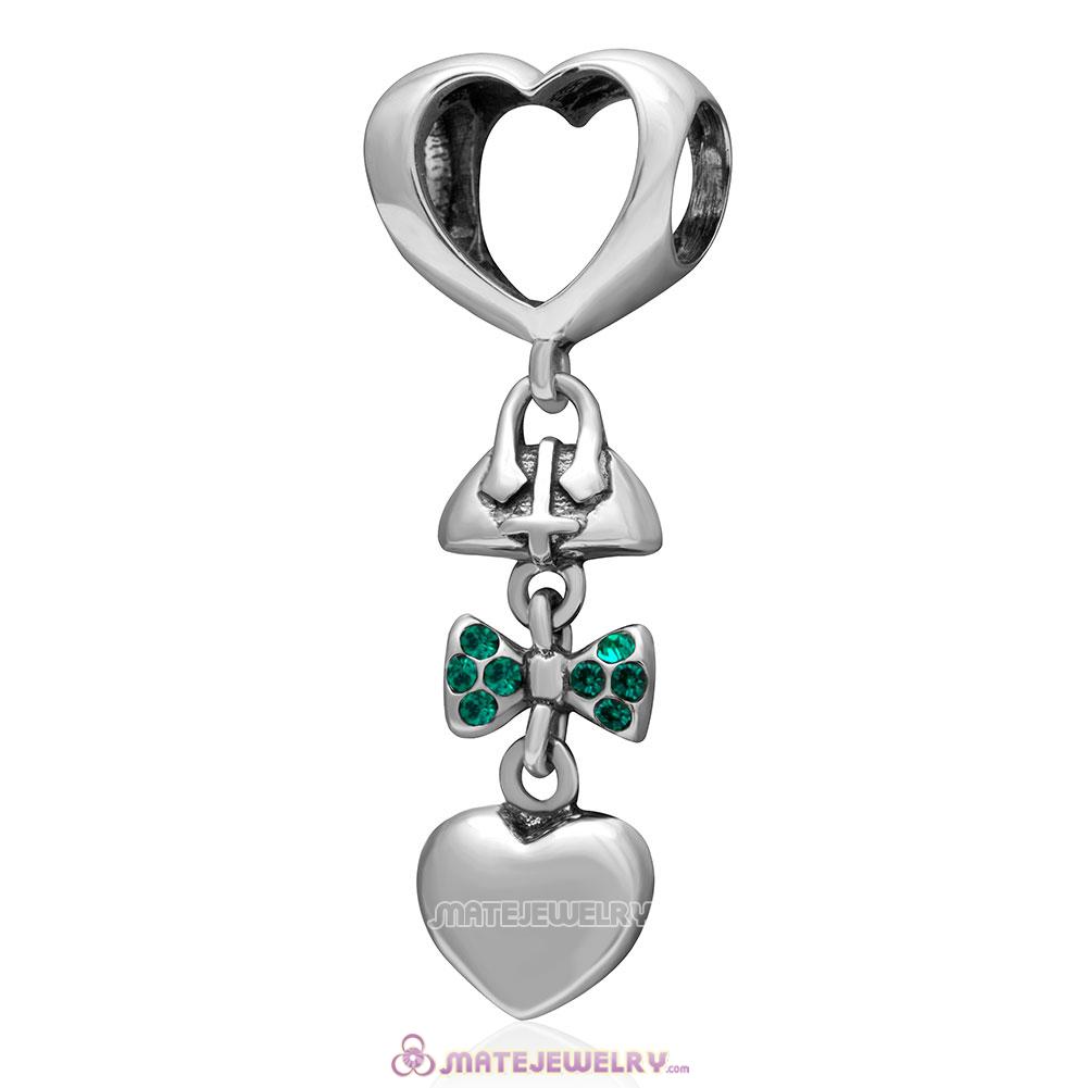  Fashionably Tied 925 Sterling Silver Emerald Australian Crystals Charm 