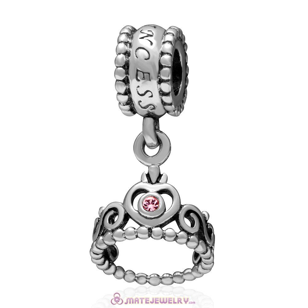 European Sterling My Princess Dangle With Light Rose Austrian Crystal