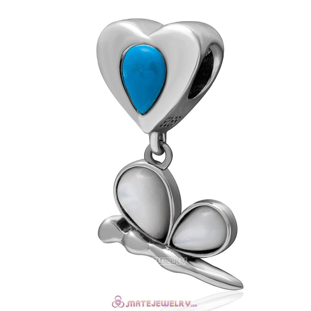 Dangle 925 Sterling Silver Fairy Love Charm with Natural Blue Turquoise