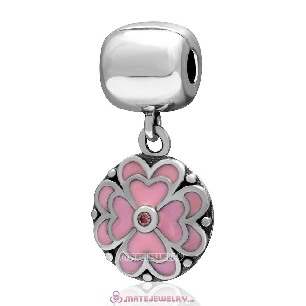 Pink Clover Pink Cz Charm 925 Sterling Silver Dangle Clip Bead 