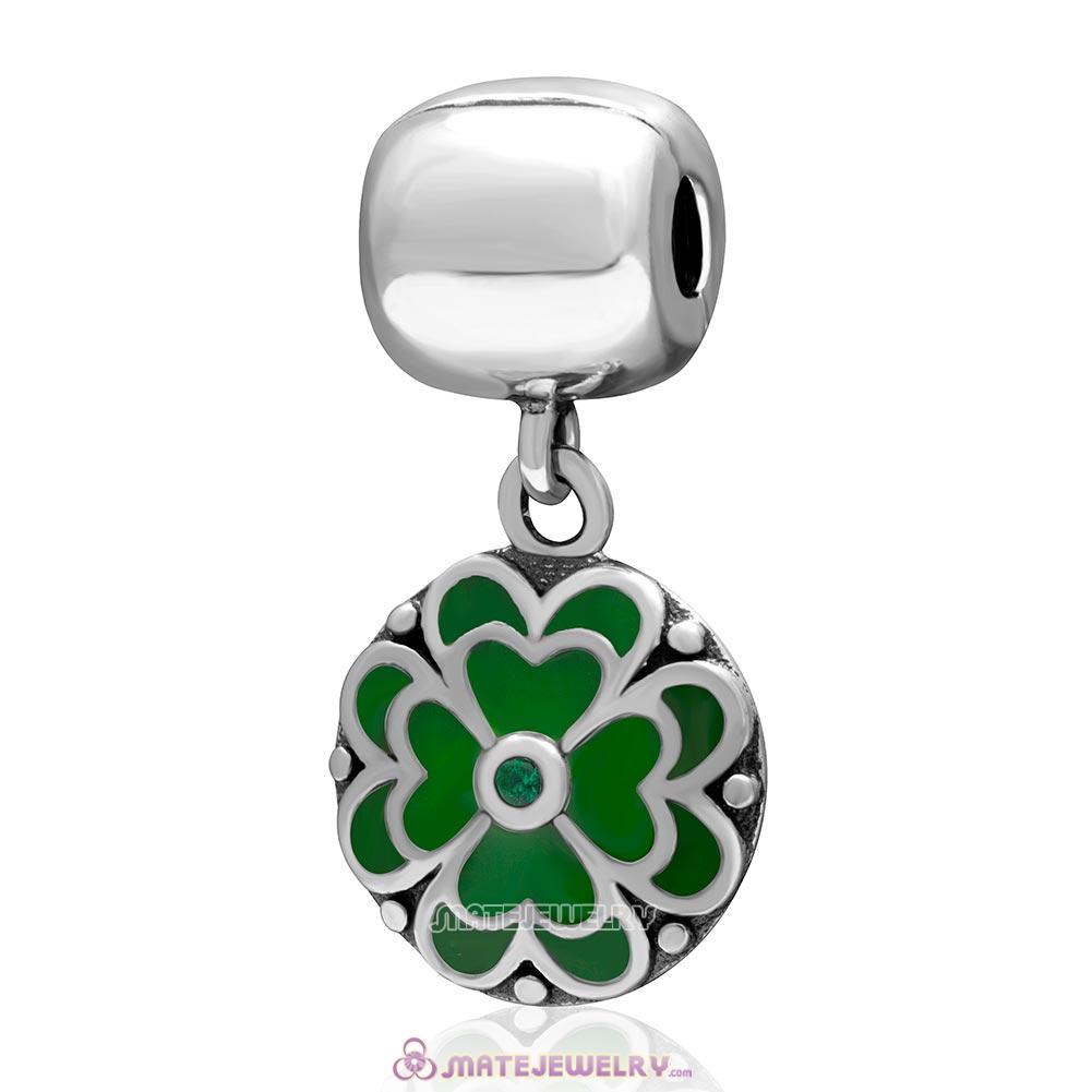 Green Clover Green Cz Charm 925 Sterling Silver Dangle Clip Bead 