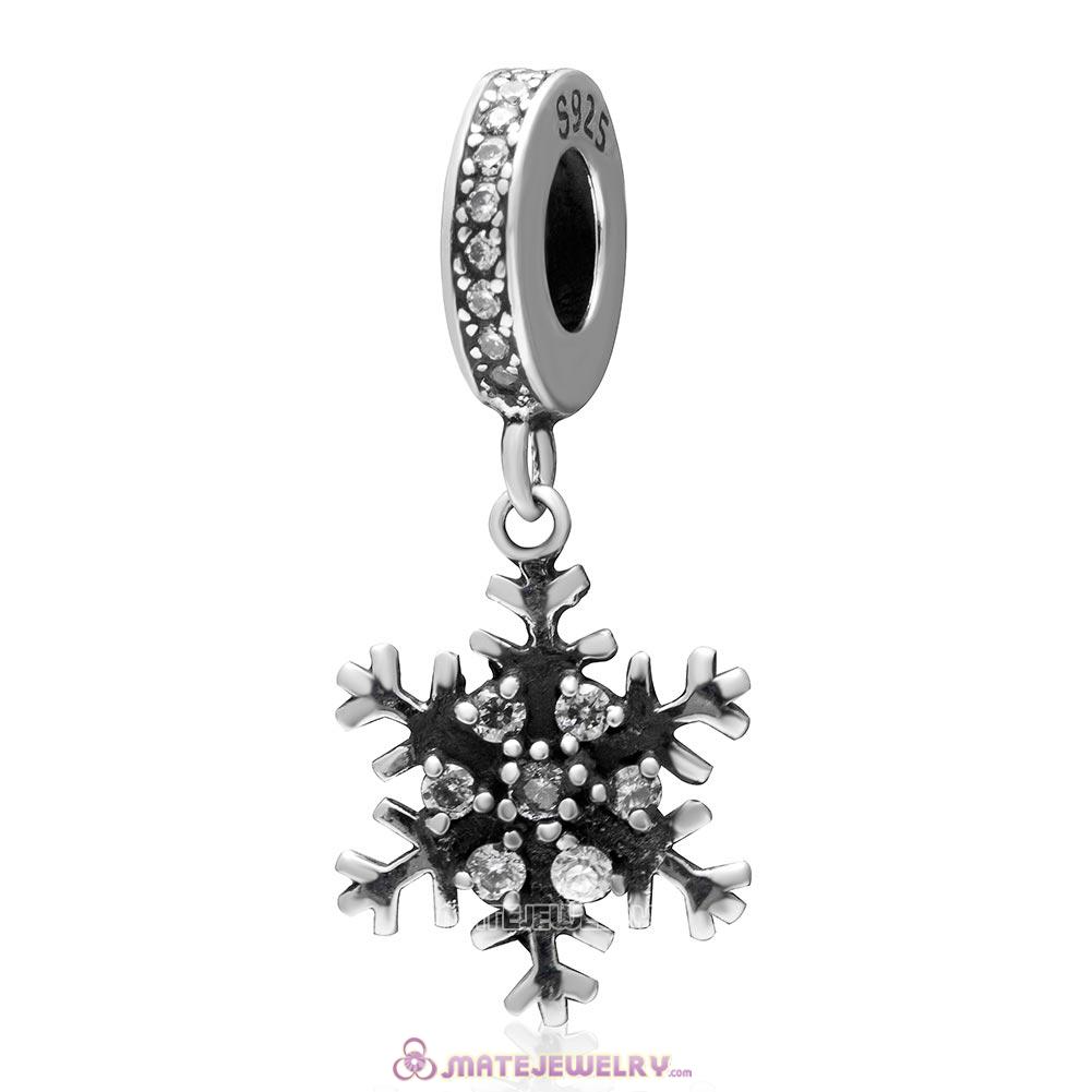 Winter Snowflake Dangle 925 Sterling Silver with Clear CZ Charm