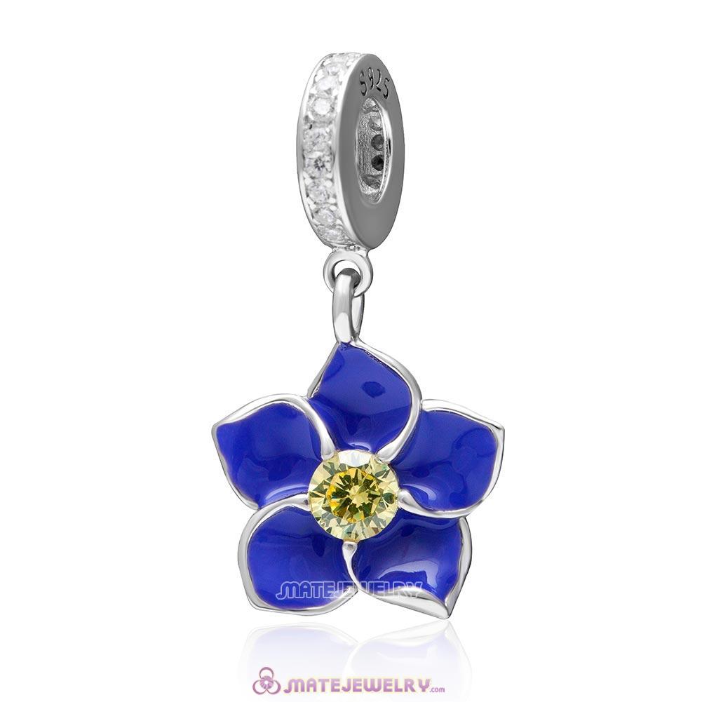 Orchid Flower Dangle 925 Sterling Silver with CZ Stone Charm