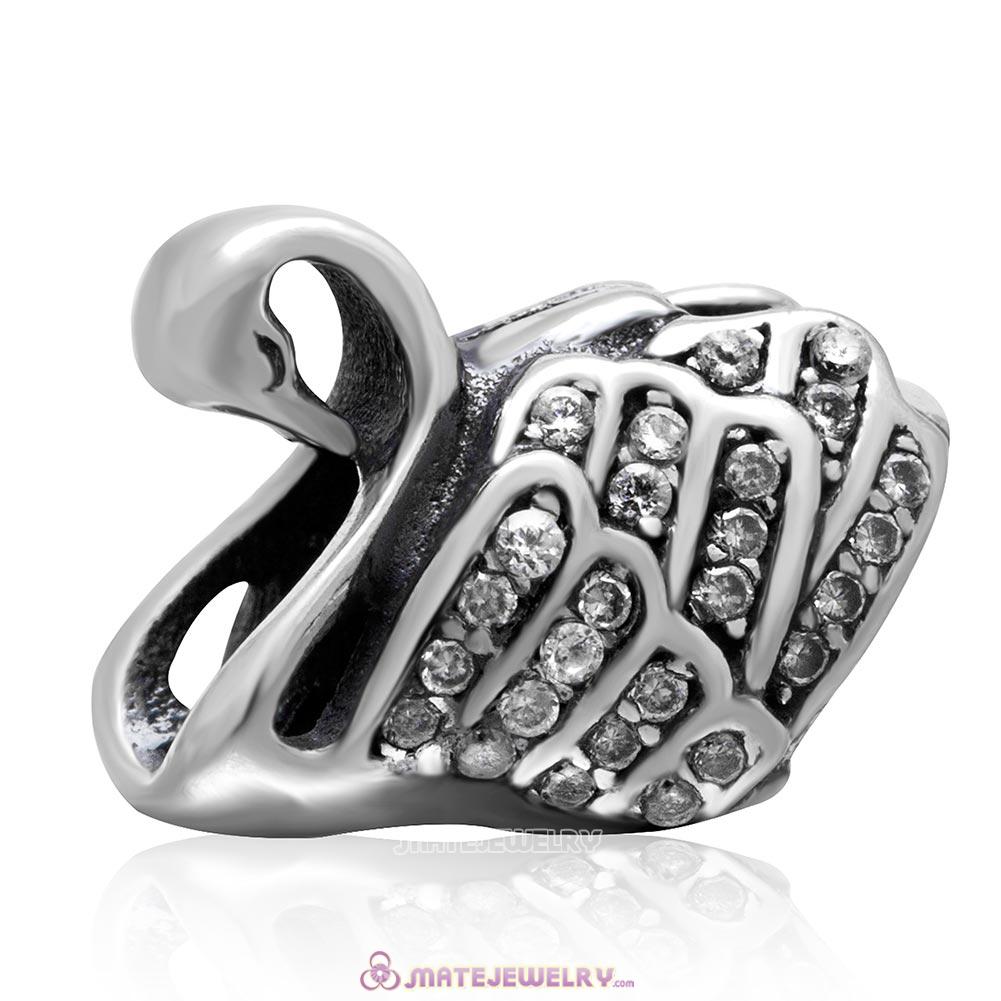 Majestic Swan Charm 925 Sterling Silver Cubic Zirconia Bead 