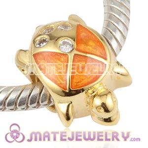 Gold Plated Enamel Tortoise Silver Beads with CZ Stone
