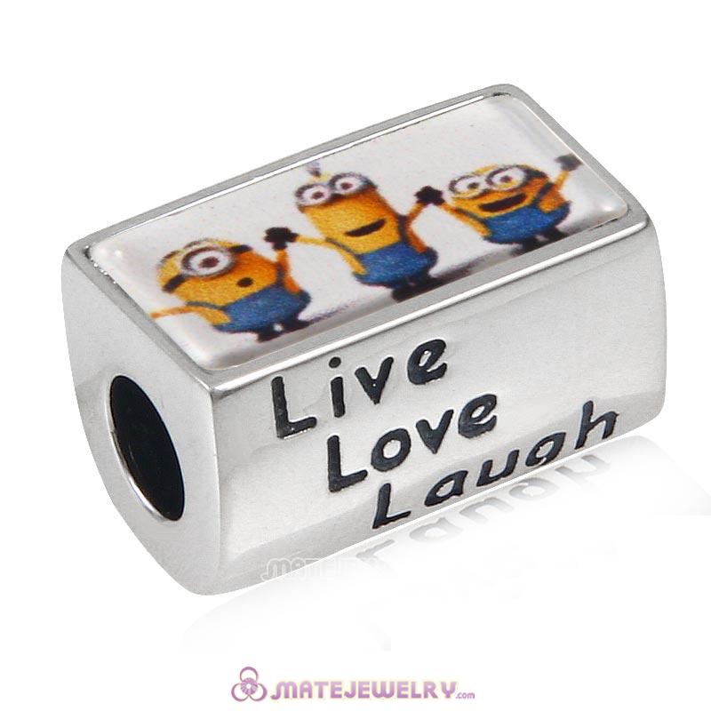 Cartoon Minions Sterling Silver Live Love Laugh Rectangle Beads with DIY Photo European Style