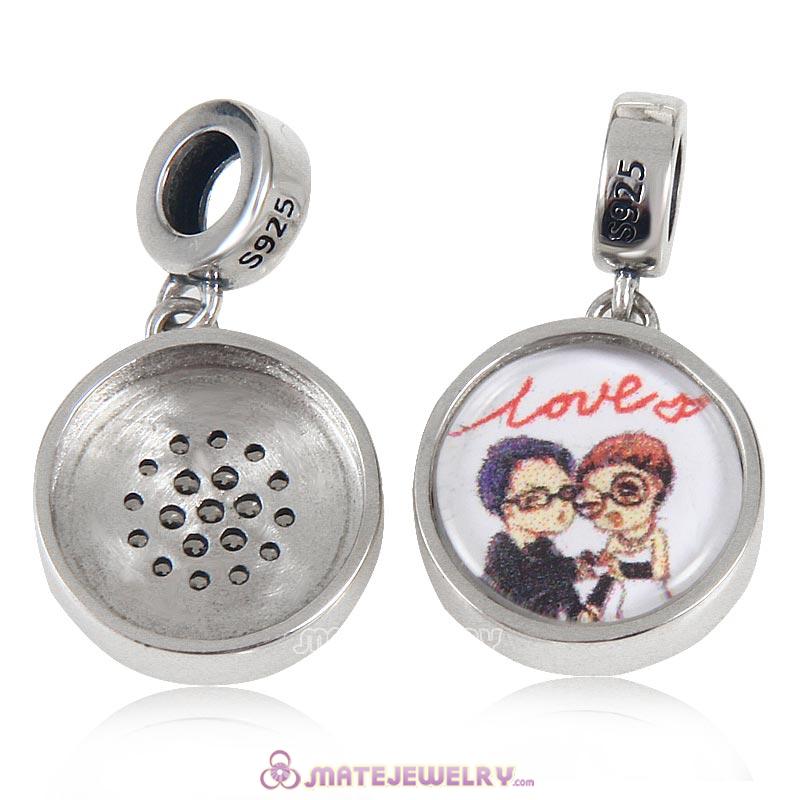 Sterling Silver Love Forever Personalized Love Couple Photo Charm with Clear CZ