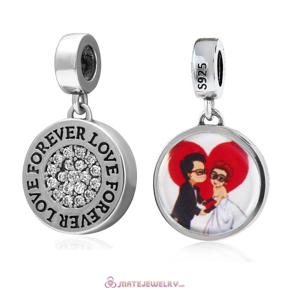 Sterling Silver Love Forever Personalized Lover Kiss Photo Charm with Clear CZ