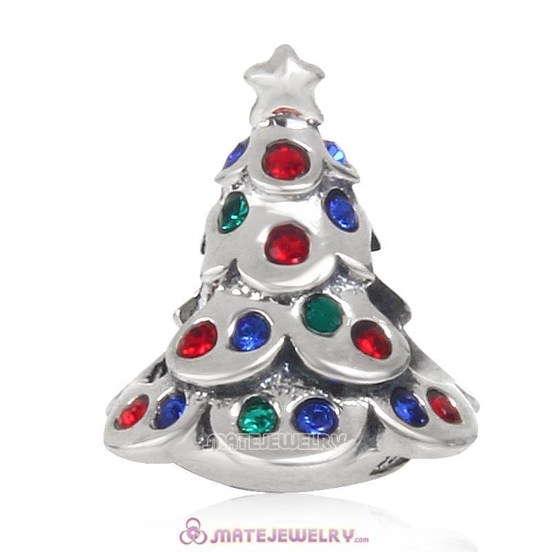 Christmas Tree Charm 925 Sterling Silver Beads with Colorful Crystal