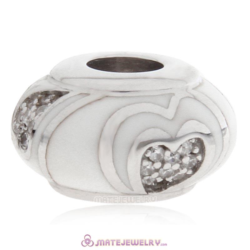 Multilayer Heart Love Charm Stone 925 Sterling Silver Bead with Enamel
