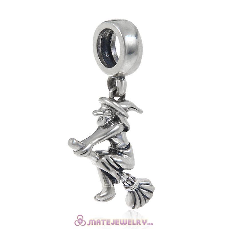 Witch Riding Broom 925 Sterling Silver Bead Charm