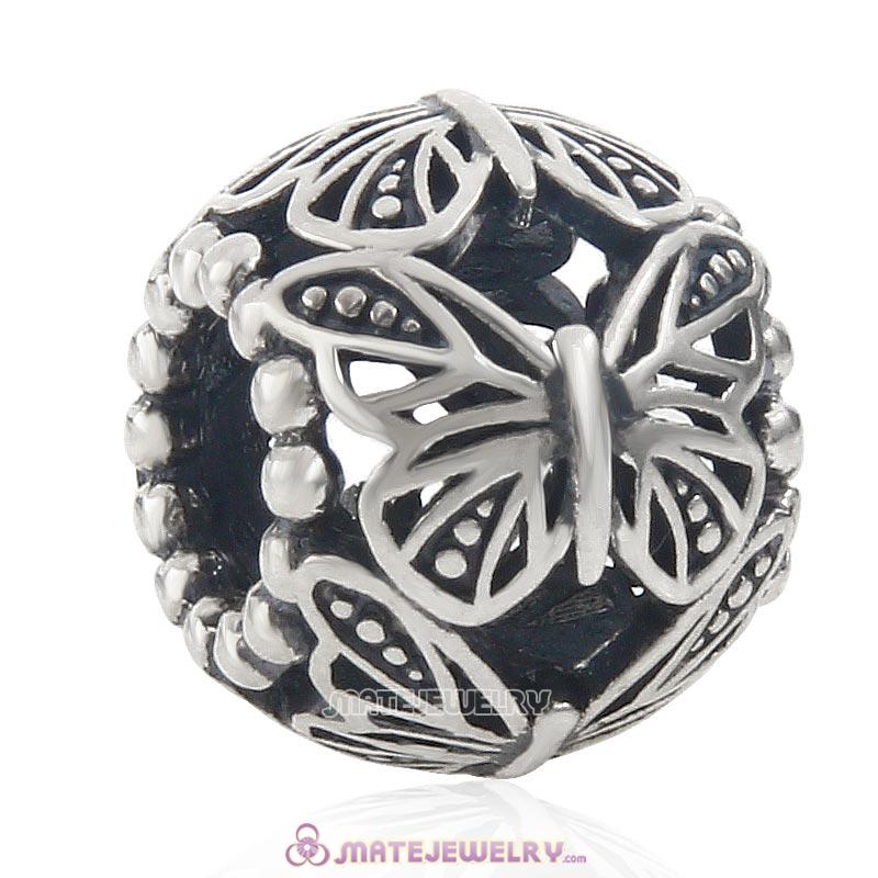 Flying Butterfly 925 Sterling Silver Openwork Charm Bead 