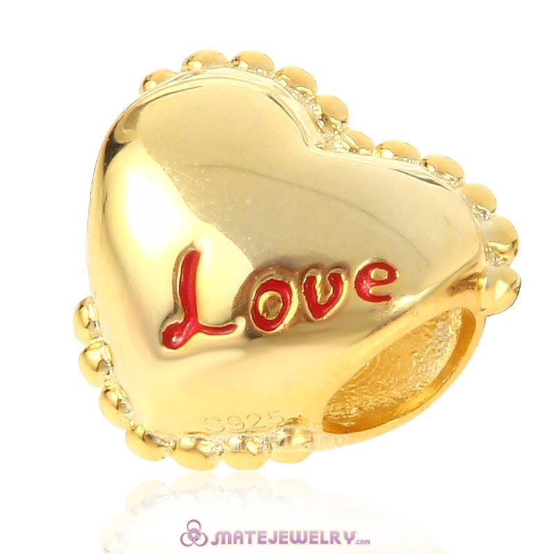Gold Plated Love Heart Charm 925 Sterling Silver Bead