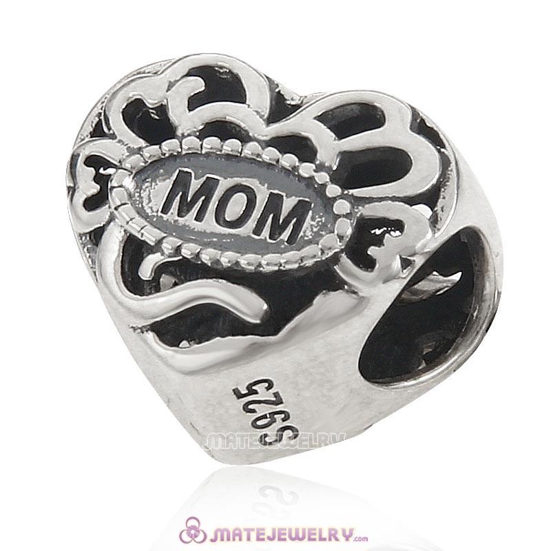 Great Mom Love Heart Charm 925 Sterling Silver Bead