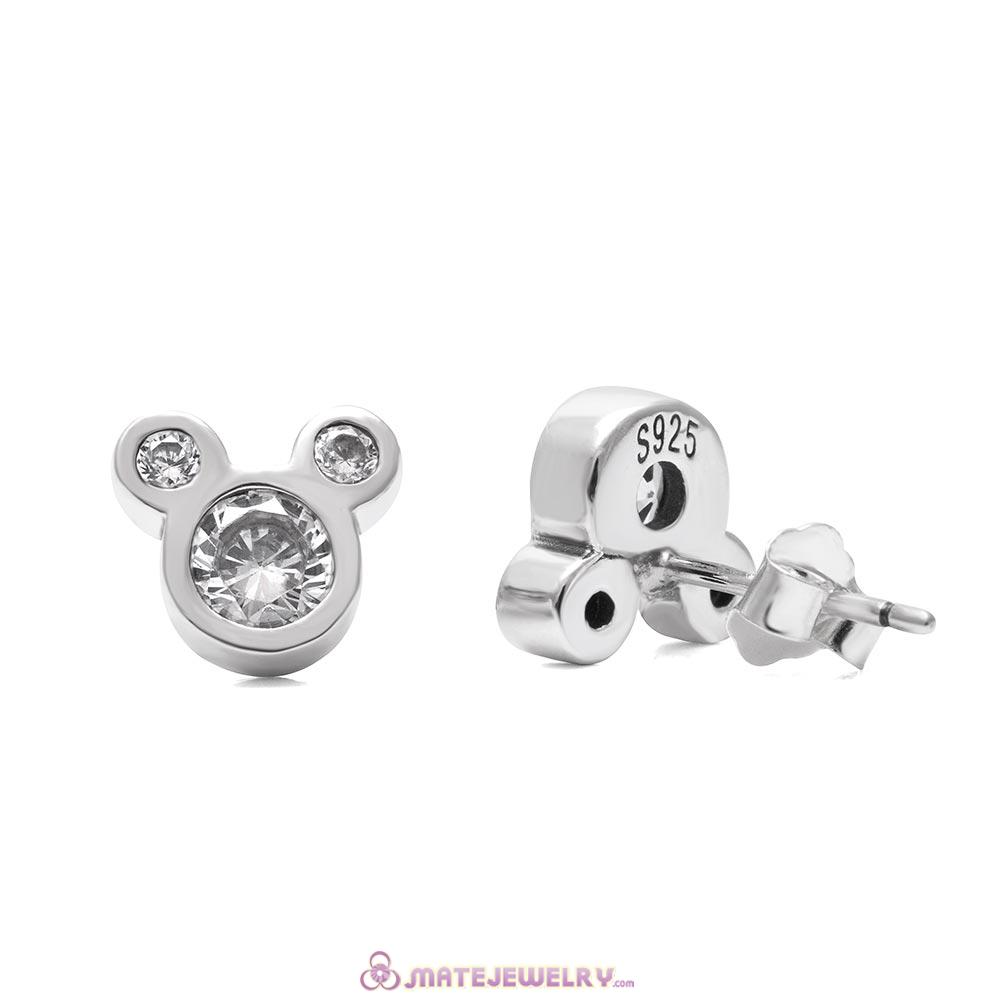 Dazzling Mickey Stud Earrings with Clear CZ Sterling Silver