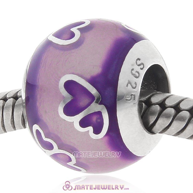 Purple Enamel Love Sterling Silver Beads