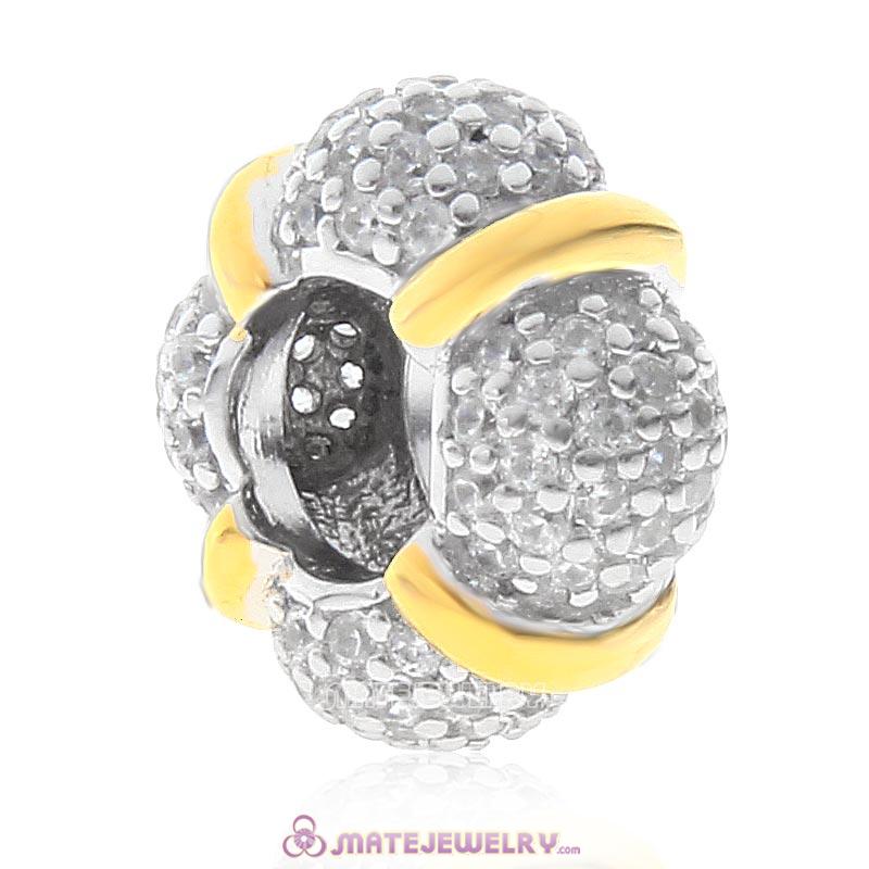 Spacer with Pave Clear CZ Charm Sterling Silver Beads