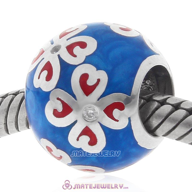 Red Clover Blue Enamel Sterling Silver Charms Beads
