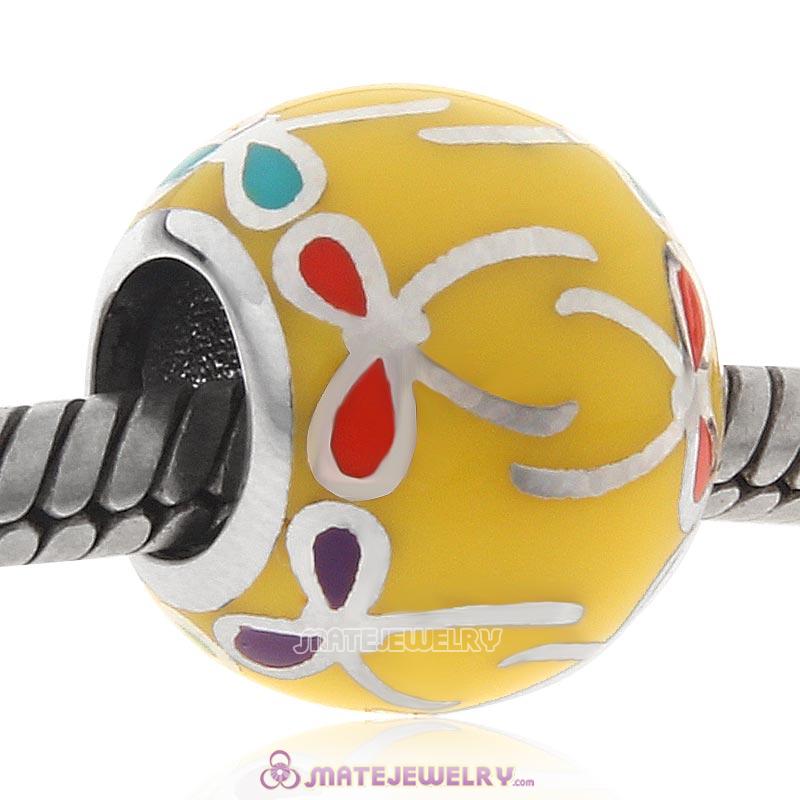 Colorful Bow Sterling Silver Charms Yellow Enamel Beads