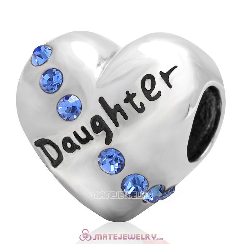 Sapphire Crystal Daughter Heart Love Bead
