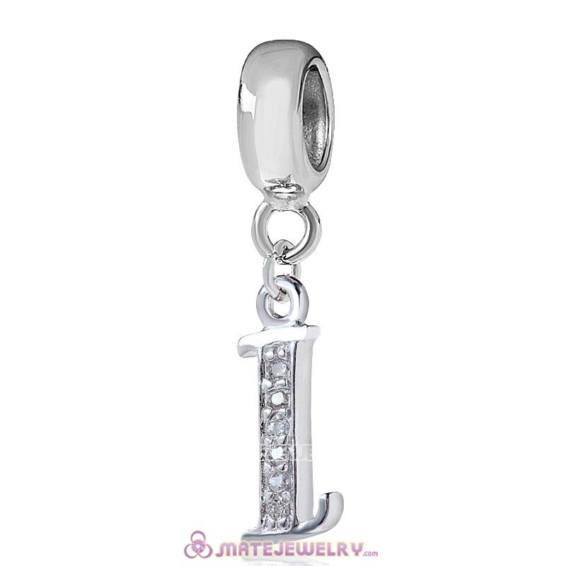 Sterling Silver Dangle Alphabet I Beads with White CZ Stone