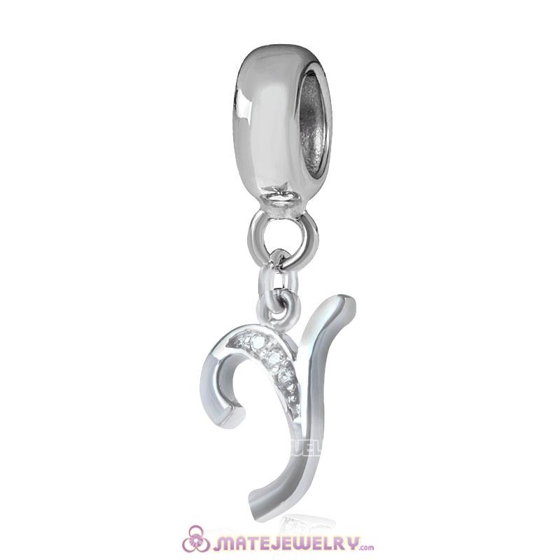 Sterling Silver Dangle Alphabet Y Beads with White CZ Stone