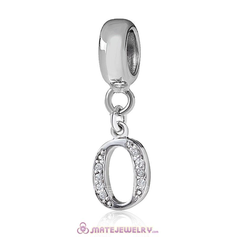 Sterling Silver Dangle Alphabet O Beads with White CZ Stone