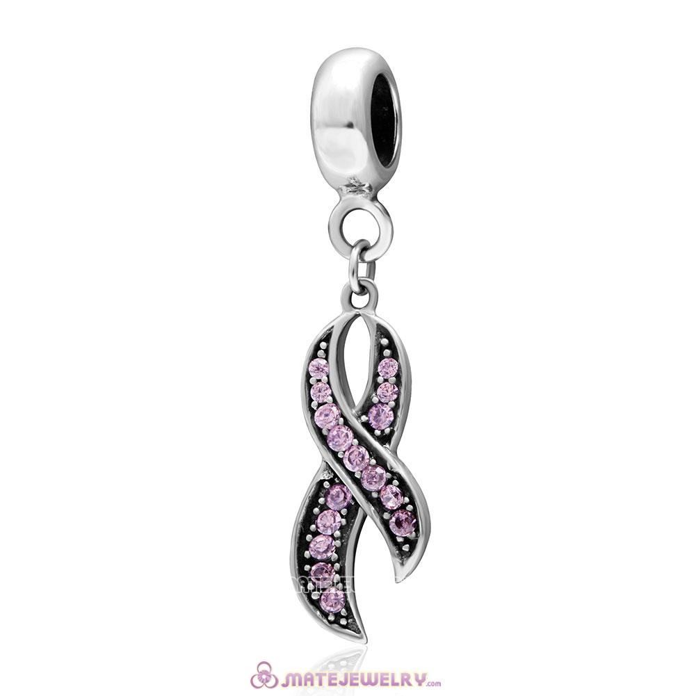 Breast Cancer Pink CZ Ribbon Charms