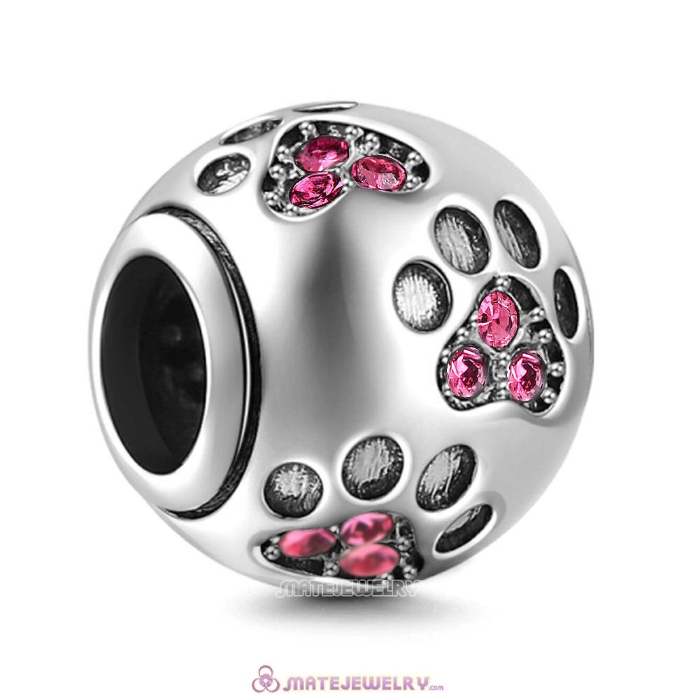 Rose Crystal Paw Prints Charms Beads
