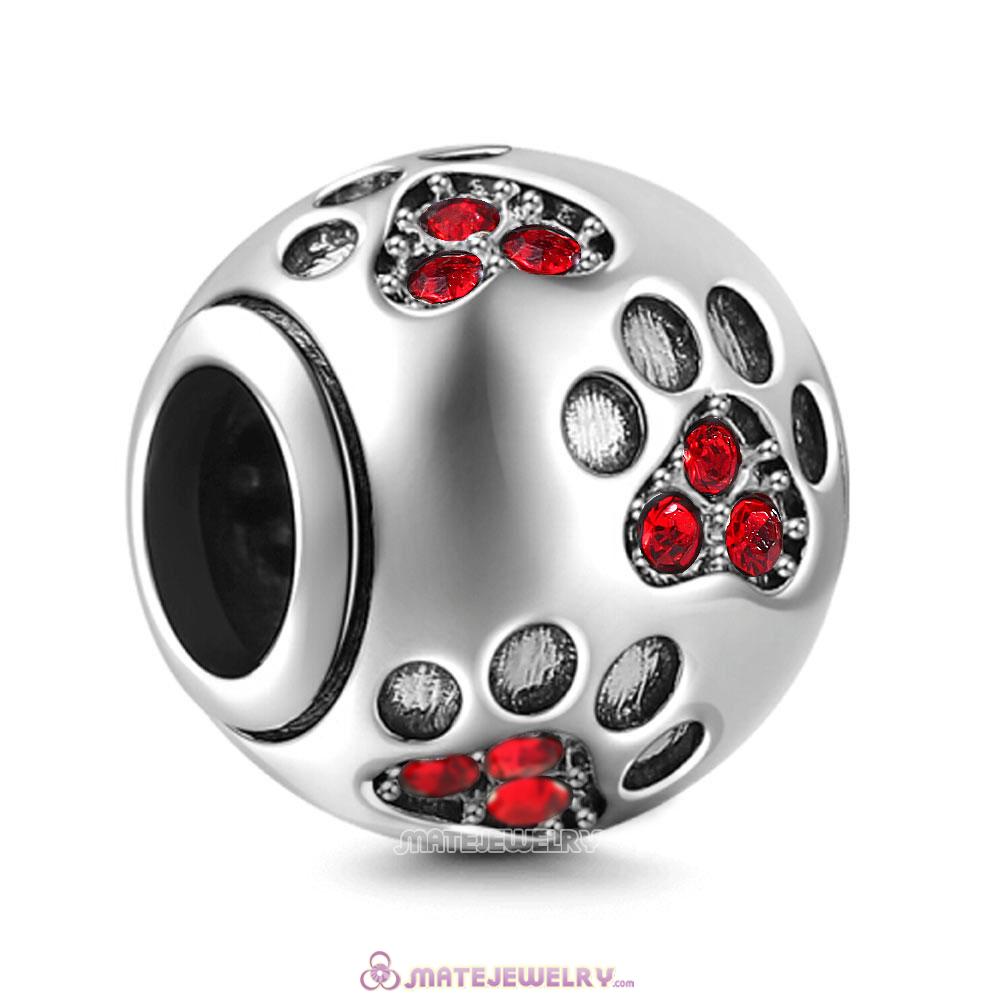 Lt Siam Crystal Paw Prints Charms Beads