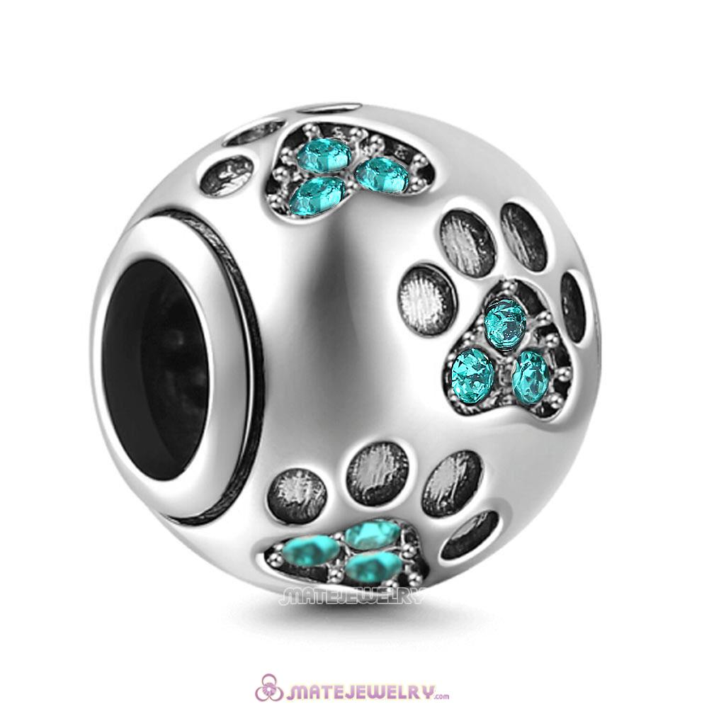 Blue Zircon Crystal Paw Prints Charms Beads